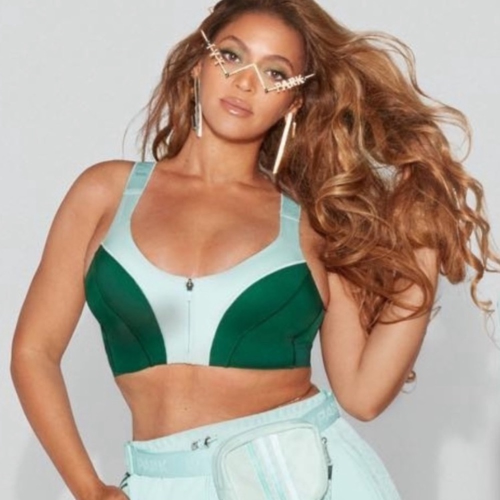 O IVY PARK X Adidas Support Zip Knit Sports Bra Top Light Teal Green Beyonce